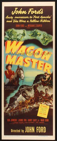 5m826 WAGON MASTER insert '50 John Ford, Ben Johnson, cool artwork of wagon train!