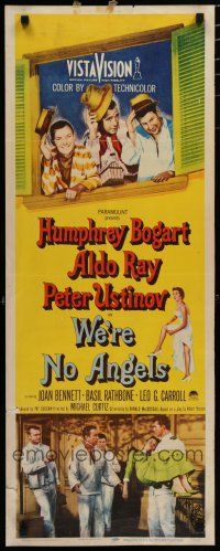 5m834 WE'RE NO ANGELS insert '55 Humphrey Bogart, Aldo Ray & Ustinov tipping their hats!