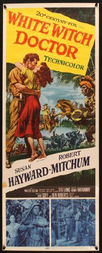 5m841 WHITE WITCH DOCTOR insert '53 art of Susan Hayward & Robert Mitchum in African jungle!