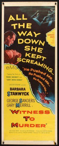 5m845 WITNESS TO MURDER insert '54 no one believes Barbara Stanwyck, except for the murderer!