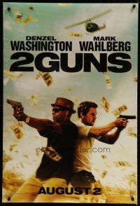 5p009 2 GUNS teaser DS 1sh '13 cool action image of Denzel Washington & Mark Wahlberg!