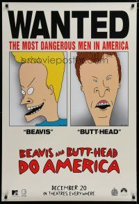 5p097 BEAVIS & BUTT-HEAD DO AMERICA teaser 1sh '96 Mike Judge, most dangerous men in America!