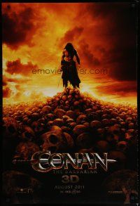 5p176 CONAN THE BARBARIAN teaser DS 1sh '11 Jason Momoa in title role on heap of skulls!