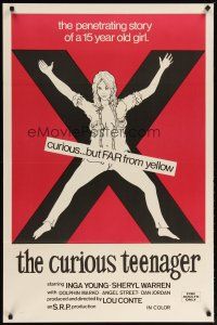 5p195 CURIOUS TEENAGER 1sh '72 art of near naked girl on giant X, curious but far from yellow!