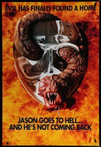 5p418 JASON GOES TO HELL teaser DS 1sh '93 Friday the 13th, creepy worm w/teeth in mask image!