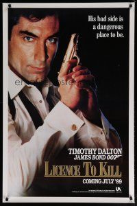 5p463 LICENCE TO KILL teaser 1sh '89 cool image of Timothy Dalton as James Bond!