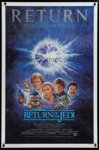 5p638 RETURN OF THE JEDI 1sh R85 George Lucas classic, Mark Hamill, Ford, Tom Jung art!