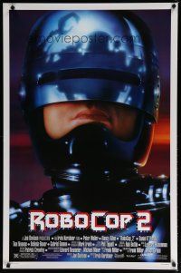 5p648 ROBOCOP 2 1sh '90 great close up of cyborg policeman Peter Weller, sci-fi sequel!
