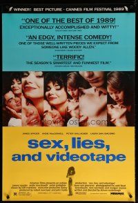 5p678 SEX, LIES, & VIDEOTAPE 1sh '89 James Spader, Andie MacDowell, Steven Soderbergh directed!