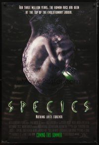 5p709 SPECIES advance 1sh '95 creepy artwork of alien Natasha Henstridge in embryo sac!