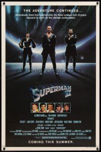5p744 SUPERMAN II teaser 1sh '81 Christopher Reeve, Terence Stamp, cool image of villains!