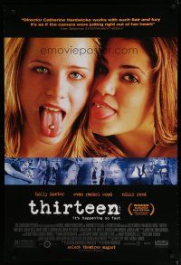 5p761 THIRTEEN advance 1sh '03 great image of Evan Rachel Wood & Nikki Reed w/tounges pierced!
