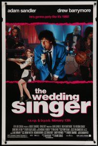5p816 WEDDING SINGER advance DS 1sh '98 Adam Sandler performing, sexy Drew Barrymore!