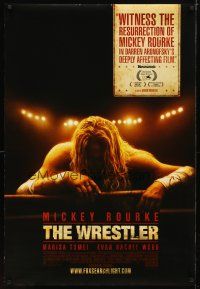 5p838 WRESTLER advance DS 1sh '08 Darren Aronofsky, cool image of Mickey Rourke on the ropes!