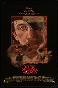 5p842 YOUNG SHERLOCK HOLMES 1sh '85 Steven Spielberg, Nicholas Rowe, really cool detective art!