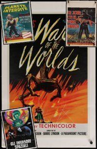 5r141 LOT OF 4 UNFOLDED REPRO POSTERS FROM CLASSIC SCI-FI MOVIES '80s War of the Worlds & more!