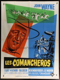 5s807 COMANCHEROS French 1p '61 different art of cowboy John Wayne by Grinsson, Michael Curtiz!