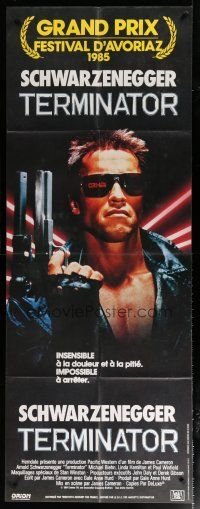 5s746 TERMINATOR French door panel '85 c/u of most classic cyborg Arnold Schwarzenegger with gun!