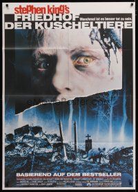5s382 PET SEMATARY German 33x47 '89 Stephen King's best selling thriller, cool graveyard image!