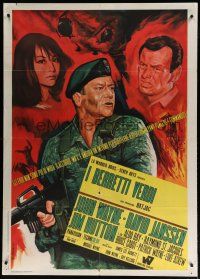 5s188 GREEN BERETS Italian 1p '68 John Wayne, different Vietnam War art by Renato Ferrini!
