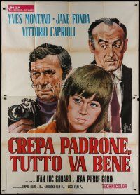 5s149 TOUT VA BIEN Italian 2p '72 Jean-Luc Godard, Symeoni art of Montand, Fonda & Caprioli!