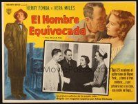 5s655 WRONG MAN Mexican LC '57 Henry Fonda, Vera Miles, Alfred Hitchcock directed!