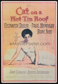 5s274 CAT ON A HOT TIN ROOF tin sign '90s classic artwork of Elizabeth Taylor as Maggie the Cat!