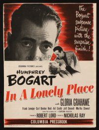 5s047 IN A LONELY PLACE pressbook cover '50 huge headshot art of Humphrey Bogart, Gloria Grahame!