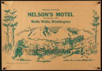 5s413 NELSON'S MOTEL 14x20 advertising poster '50s wacky art of bear hunting man hunting deer!