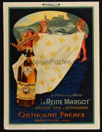 5s414 ORTHOLAN FRERES REPRO 12x16 French advertising poster '90s cool art of Queen Margot brandy!