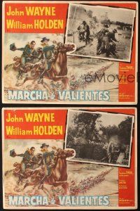 5s452 HORSE SOLDIERS 3 Mexican LCs '59 art of U.S. Cavalrymen John Wayne & William Holden, John Ford