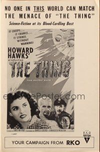 5s098 THING pressbook R57 Howard Hawks horror classic, sci-fi at its blood-curdling best!