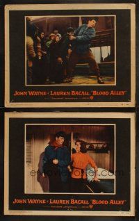 5t910 BLOOD ALLEY 2 LCs '55 cool images of John Wayne with Lauren Bacall, one w/ Mike Mazurki!