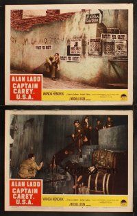 5t915 CAPTAIN CAREY, U.S.A. 2 LCs '50 Alan Ladd pointing gun at Nazis and crouching, Mona Lisa!