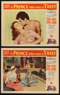 5t958 PRINCE WHO WAS A THIEF 2 LCs '51 barechested Tony Curtis & pretty Piper Laurie, Susan Cabot!