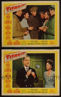 5t988 TITANIC 2 LCs '53 Clifton Webb & Barbara Stanwyck & Robert Wagner!