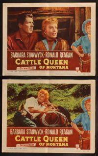 5t124 CATTLE QUEEN OF MONTANA 8 LCs '54 great images of cowgirl Barbara Stanwyck & Ronald Reagan!