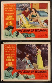 5t275 HIS KIND OF WOMAN 8 LCs '51 Robert Mitchum, sexy Jane Russell, presented by Howard Hughes!