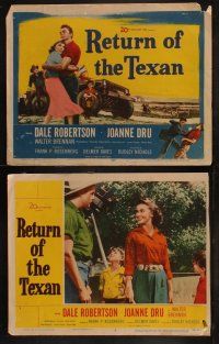 5t474 RETURN OF THE TEXAN 8 LCs '52 TC art of Dale Robertson holding Joanne Dru by military jeep!