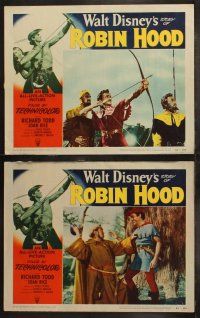 5t549 STORY OF ROBIN HOOD 8 LCs '52 Richard Todd with bow & arrow, Joan Rice, Disney