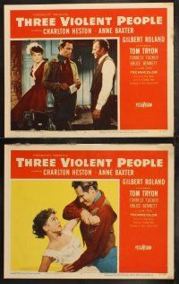 5t570 THREE VIOLENT PEOPLE 8 LCs '56 sexy Anne Baxter, Charlton Heston & Gilbert Roland!
