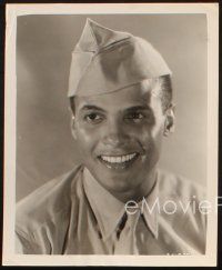 5w940 HARRY BELAFONTE 2 8x10 stills '50s in uniform smiling, and playing guitar to mannequin!