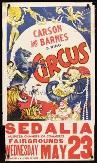 5x273 CARSON & BARNES 5 RING CIRCUS circus poster '50s Sedalia Missouri fairgrounds show!