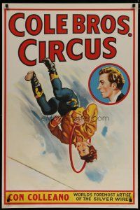 5x278 COLE BROS. CIRCUS: CON COLLEANO circus poster '41 cool artwork of high-wire act!