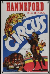 5x291 HANNEFORD CIRCUS circus poster '60s wonderful artwork of many acts, big 3-ring!