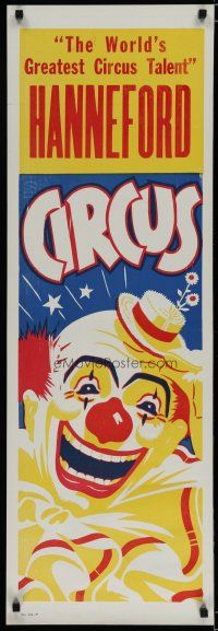 5x279 HANNEFORD CIRCUS circus poster '60s 3-ring, great artwork of laughing clown!