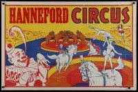 5x292 HANNEFORD CIRCUS horizontal circus poster '60s wonderful artwork of clown & many acts!