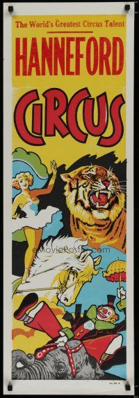 5x293 HANNEFORD CIRCUS vertical circus poster '60s 3-ring, wonderful artwork of many acts!