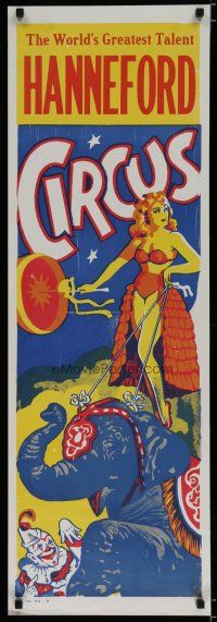 5x286 HANNEFORD CIRCUS circus poster '60s greatest circus talent, art of woman on elephant!