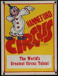 5x285 HANNEFORD CIRCUS circus poster '60s full-length art of laughing clown!